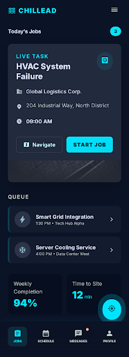 Chillead Field Tech App dashboard screenshot