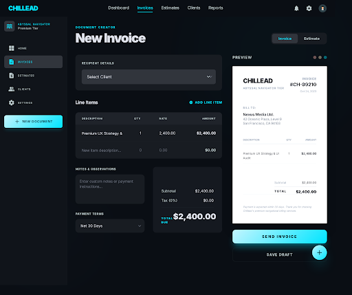Chillead Invoicing & Payments dashboard screenshot